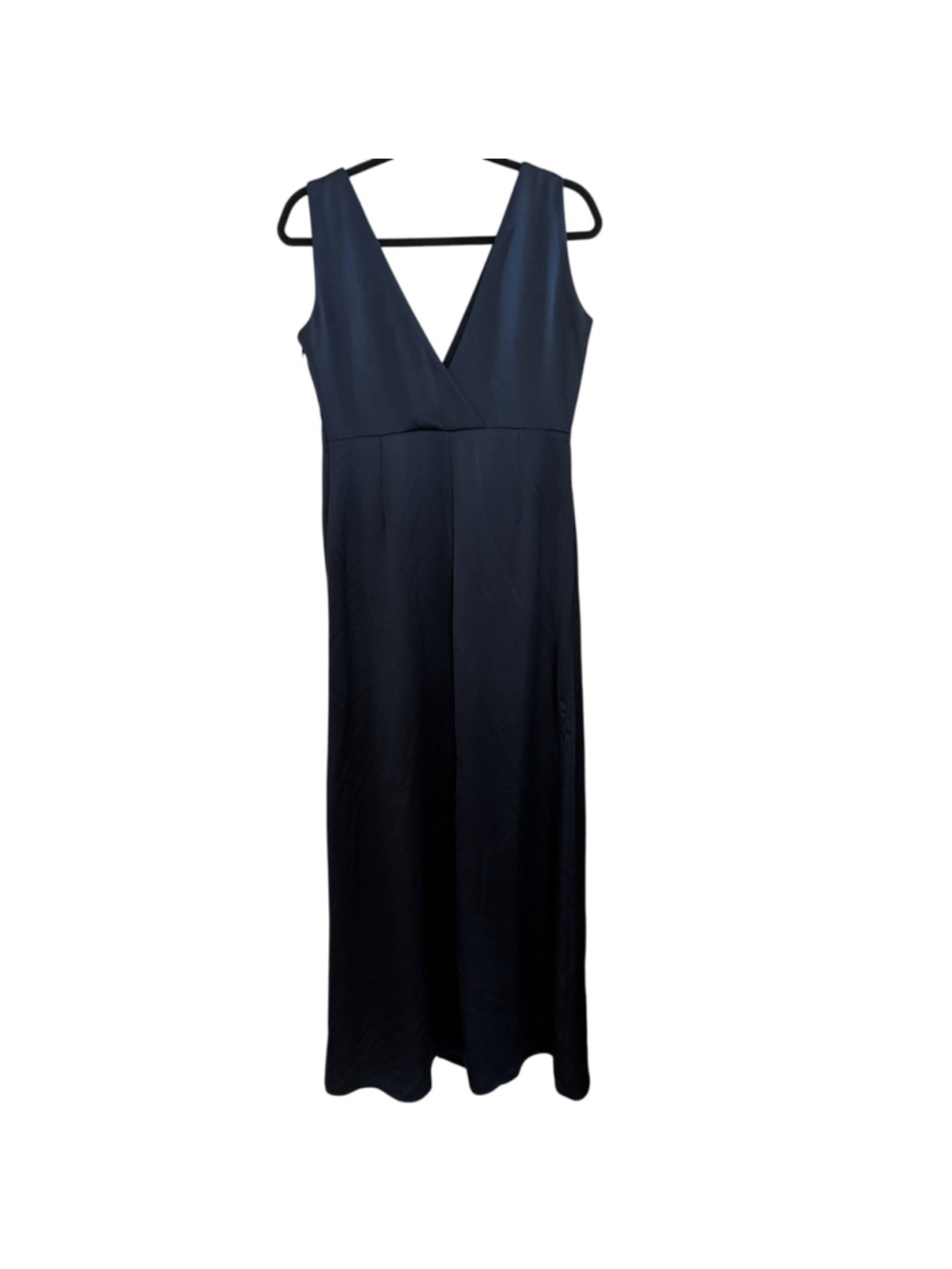 BHLDN Crossover Front Slit Satin Gown Navy Blue Size 10 Bridesmaid Prom - Picture 3 of 9